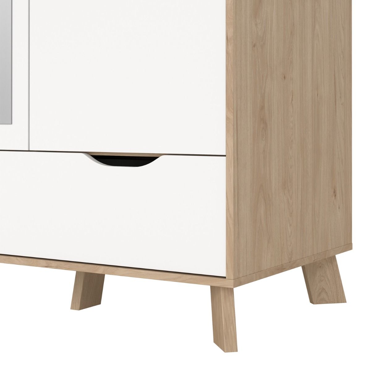 Mirrored Wardrobe With 3 Doors And 2 Drawers In White Fronts - Ikast