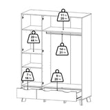 Mirrored Wardrobe With 3 Doors And 2 Drawers In White Fronts - Ikast