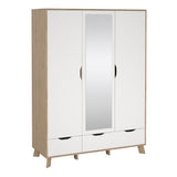 Mirrored Wardrobe With 3 Doors And 2 Drawers In White Fronts - Ikast