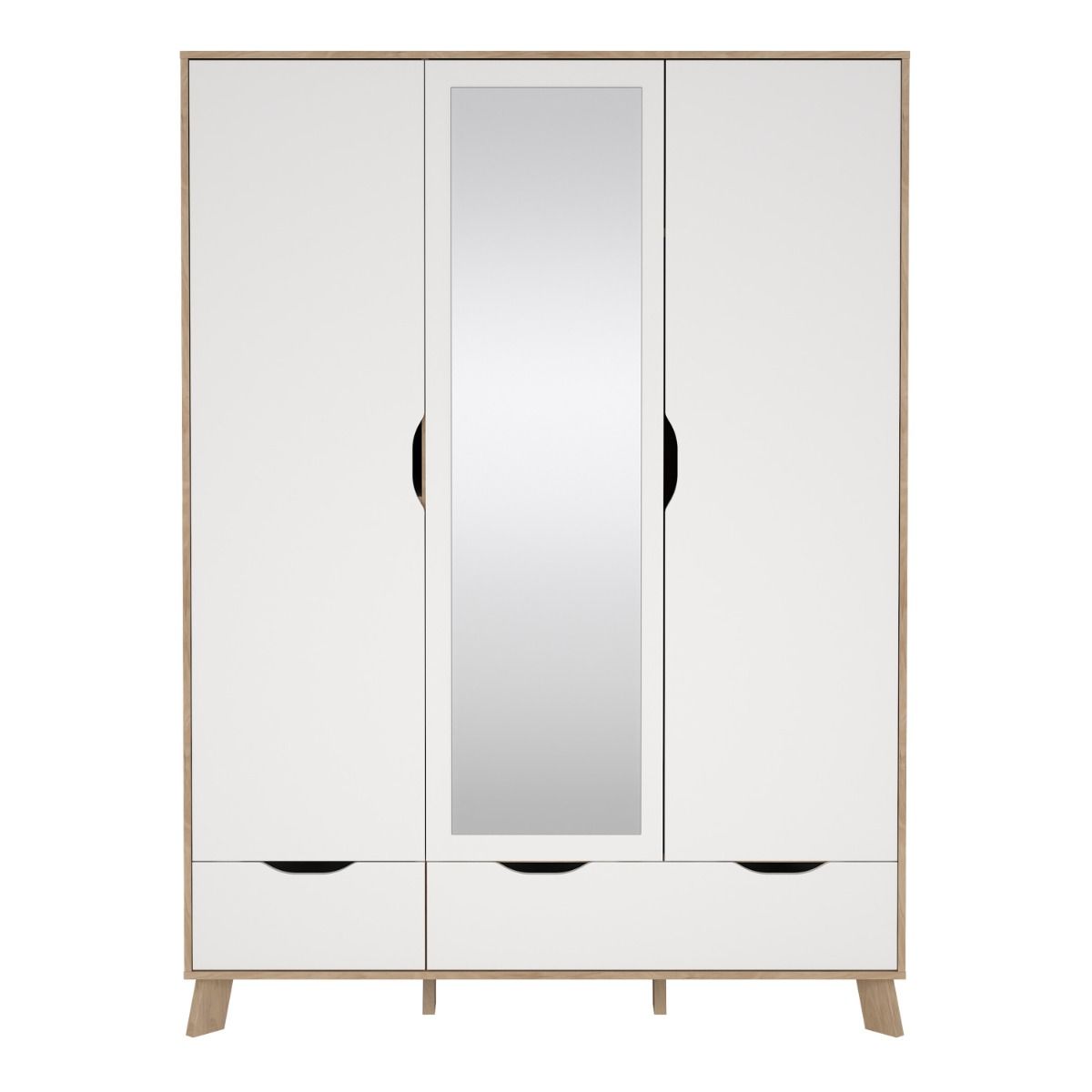 Mirrored Wardrobe With 3 Doors And 2 Drawers In White Fronts - Ikast