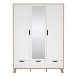 Mirrored Wardrobe With 3 Doors And 2 Drawers In White Fronts - Ikast