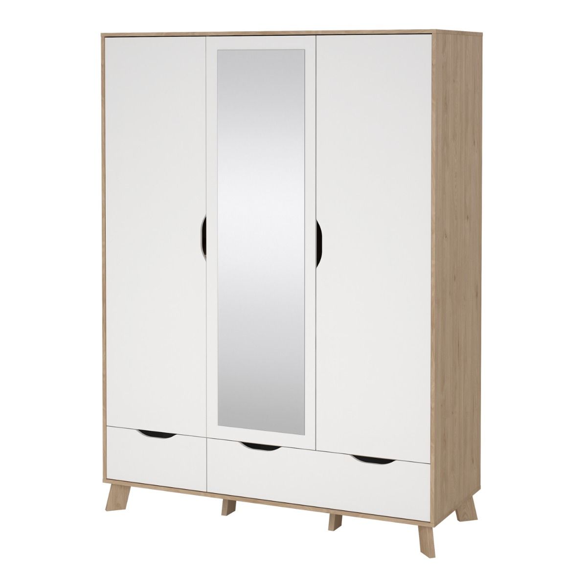 Mirrored Wardrobe With 3 Doors And 2 Drawers In White Fronts - Ikast