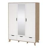 Mirrored Wardrobe With 3 Doors And 2 Drawers In White Fronts - Ikast