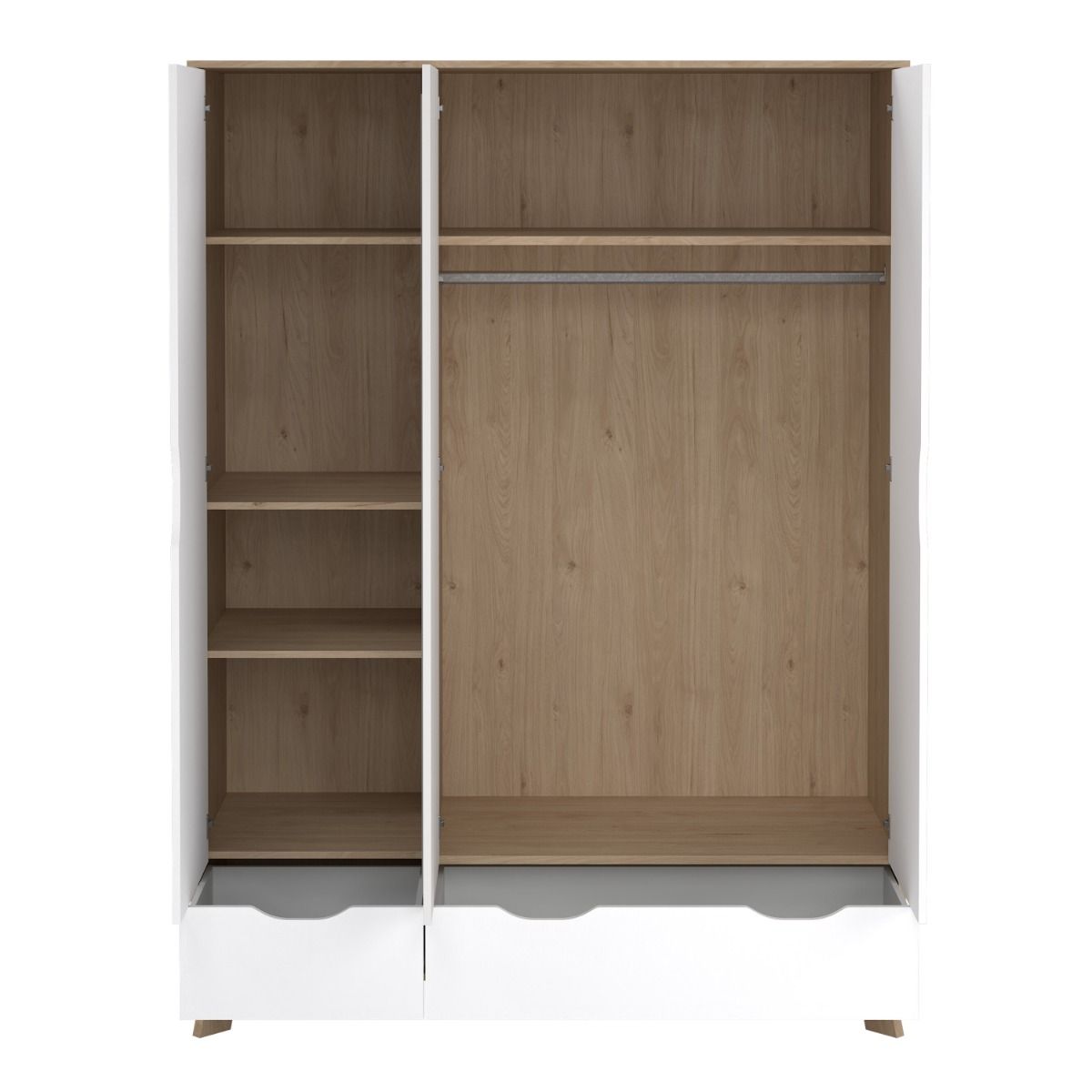 Mirrored Wardrobe With 3 Doors And 2 Drawers In White Fronts - Ikast