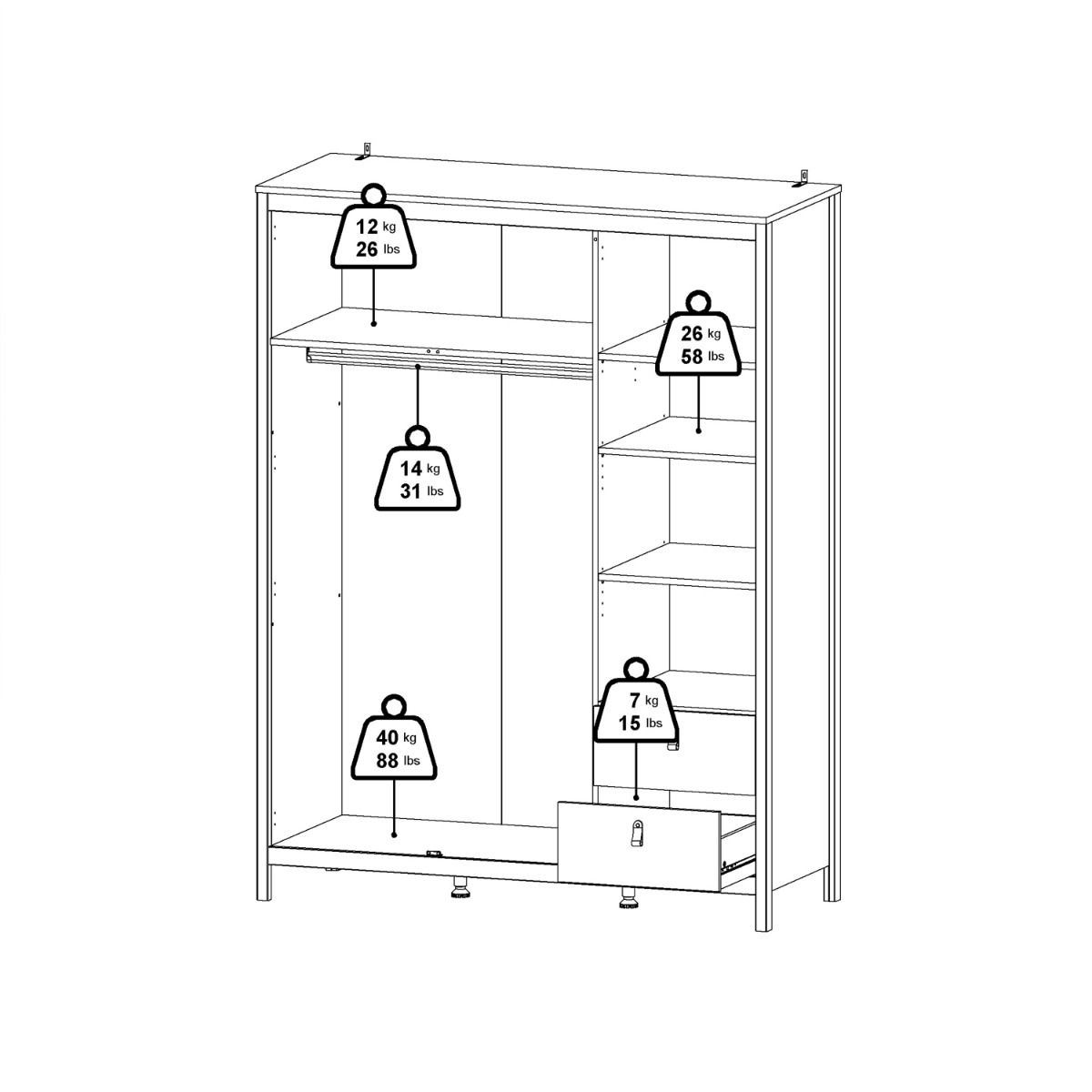 Mirrored Wardrobe With 3 Doors And 2 Drawers - Madrid