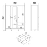 Mirrored Wardrobe With 3 Doors And 2 Drawers - Madrid