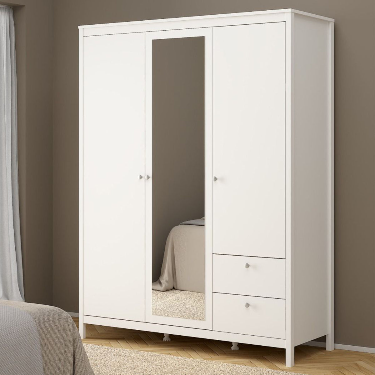 Mirrored Wardrobe With 3 Doors And 2 Drawers - Madrid