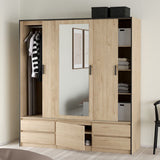Mirrored Wardrobe With 3 Sliding Doors And 4 Drawers - Line