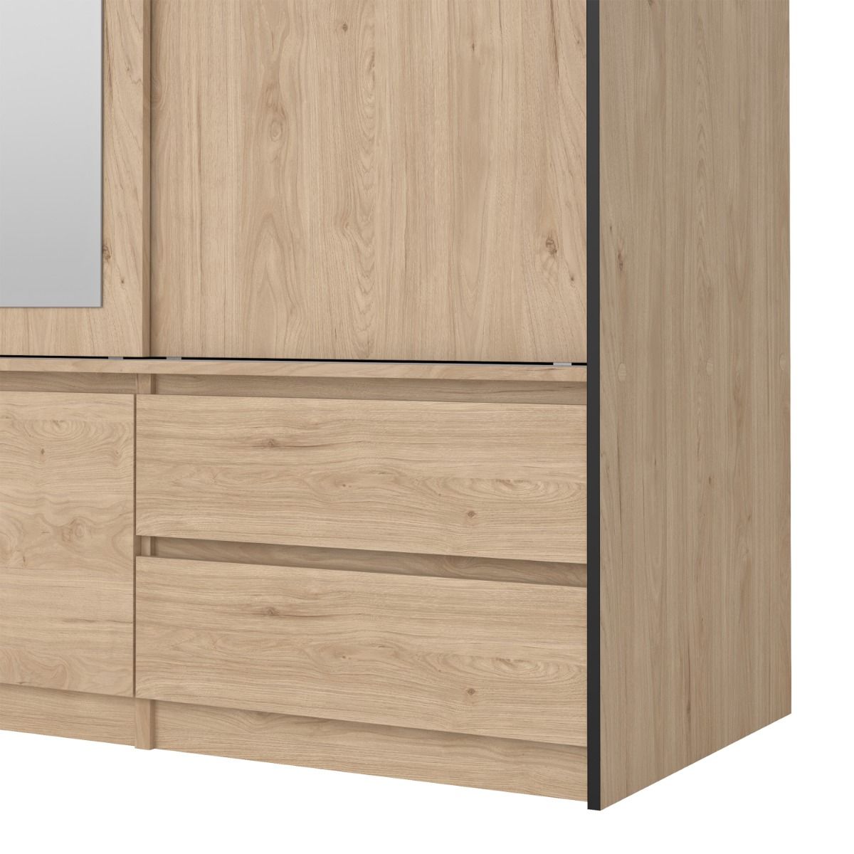 Mirrored Wardrobe With 3 Sliding Doors And 4 Drawers - Line
