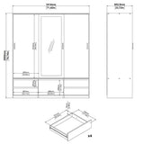 Mirrored Wardrobe With 3 Sliding Doors And 4 Drawers - Line