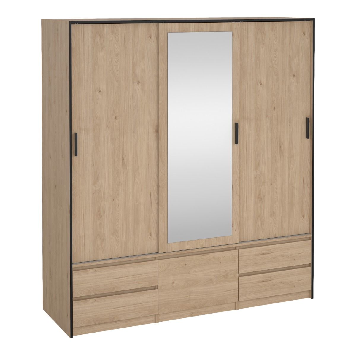 Mirrored Wardrobe With 3 Sliding Doors And 4 Drawers - Line
