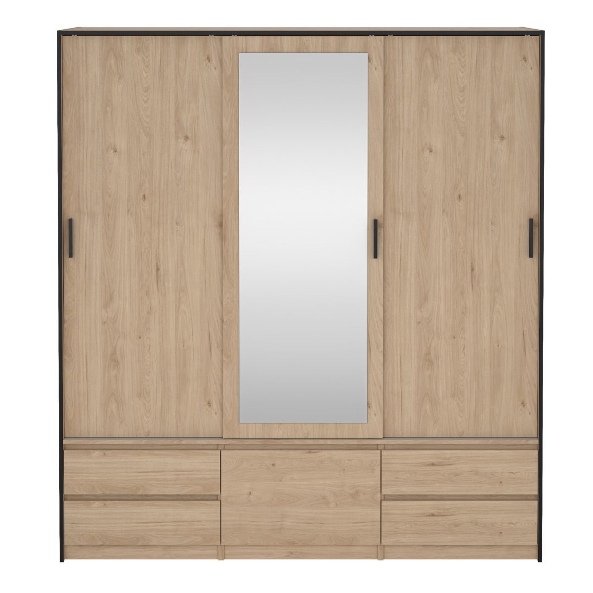 Mirrored Wardrobe With 3 Sliding Doors And 4 Drawers - Line