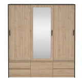 Mirrored Wardrobe With 3 Sliding Doors And 4 Drawers - Line