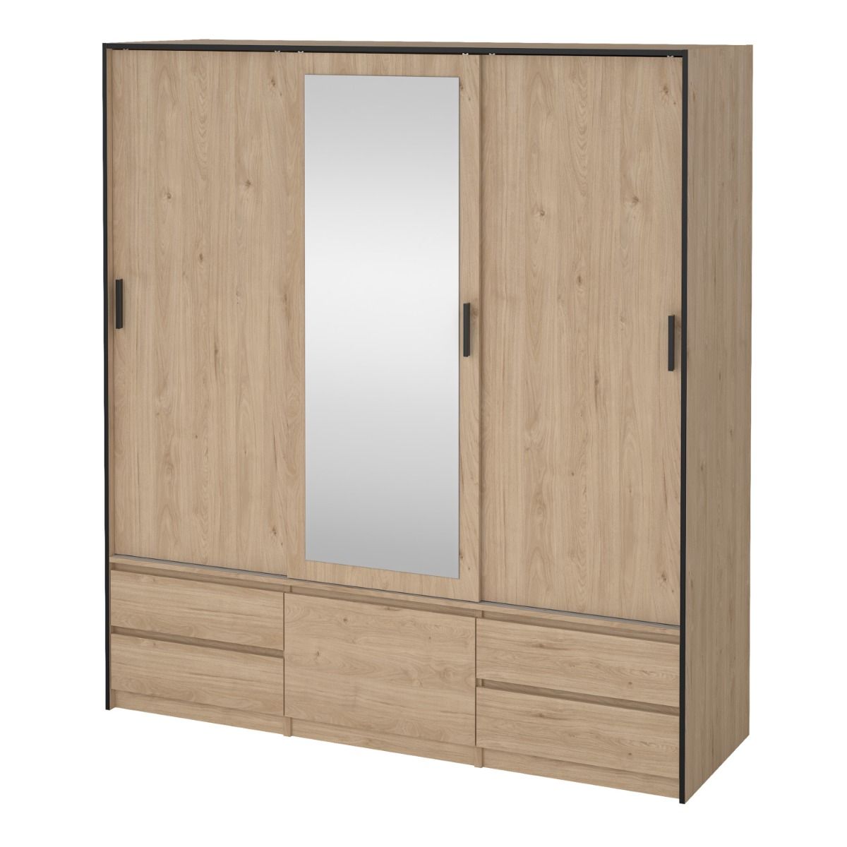 Mirrored Wardrobe With 3 Sliding Doors And 4 Drawers - Line