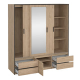 Mirrored Wardrobe With 3 Sliding Doors And 4 Drawers - Line