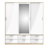 Mirrored Wardrobe With 3 Sliding Doors And 6 Drawers - Line