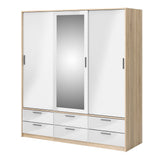 Mirrored Wardrobe With 3 Sliding Doors And 6 Drawers - Line
