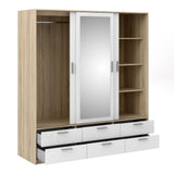Mirrored Wardrobe With 3 Sliding Doors And 6 Drawers - Line