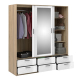 Mirrored Wardrobe With 3 Sliding Doors And 6 Drawers - Line