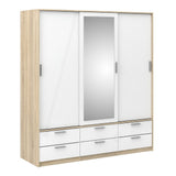 Mirrored Wardrobe With 3 Sliding Doors And 6 Drawers - Line