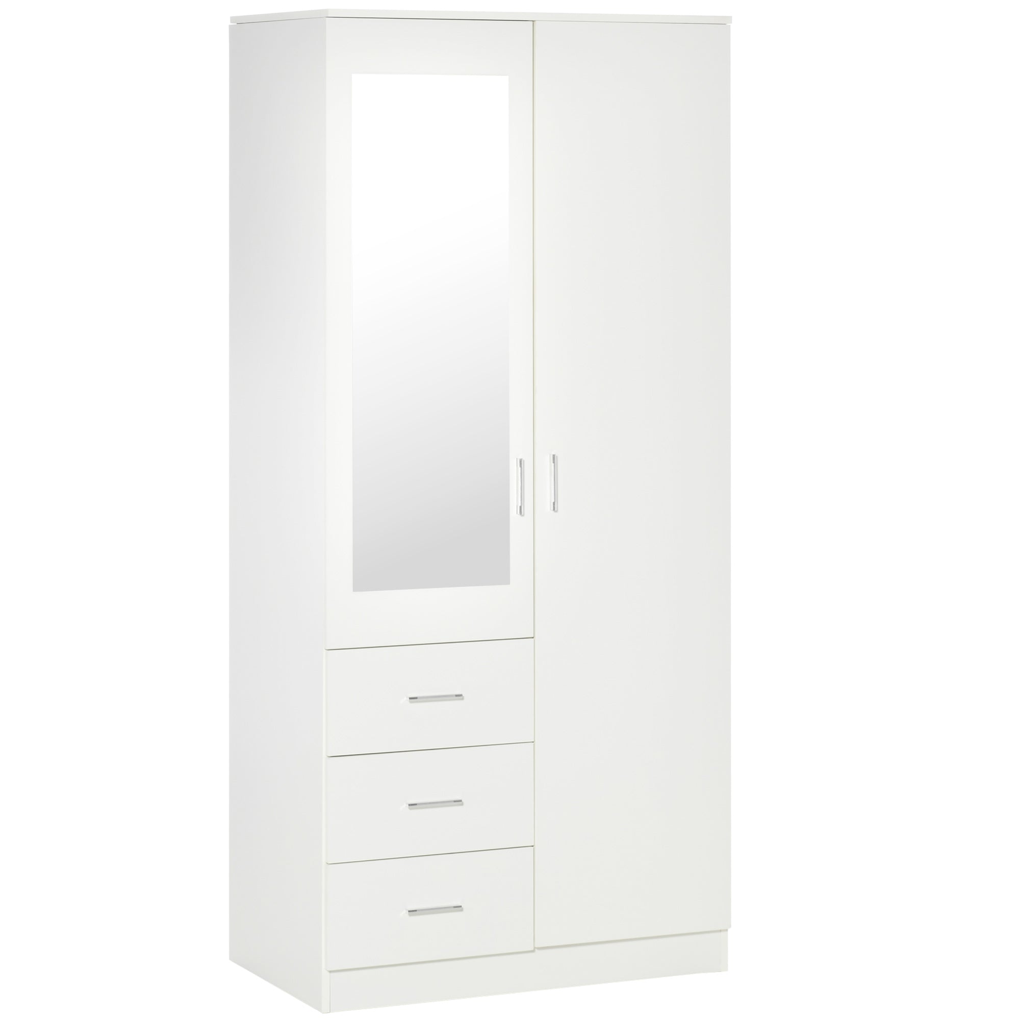 Mirrored Wardrobe 80cm Wide With 2 Doors And 3 Drawers - Velmora