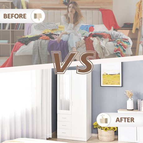 Mirrored Wardrobe 80cm Wide With 2 Doors And 3 Drawers - Velmora