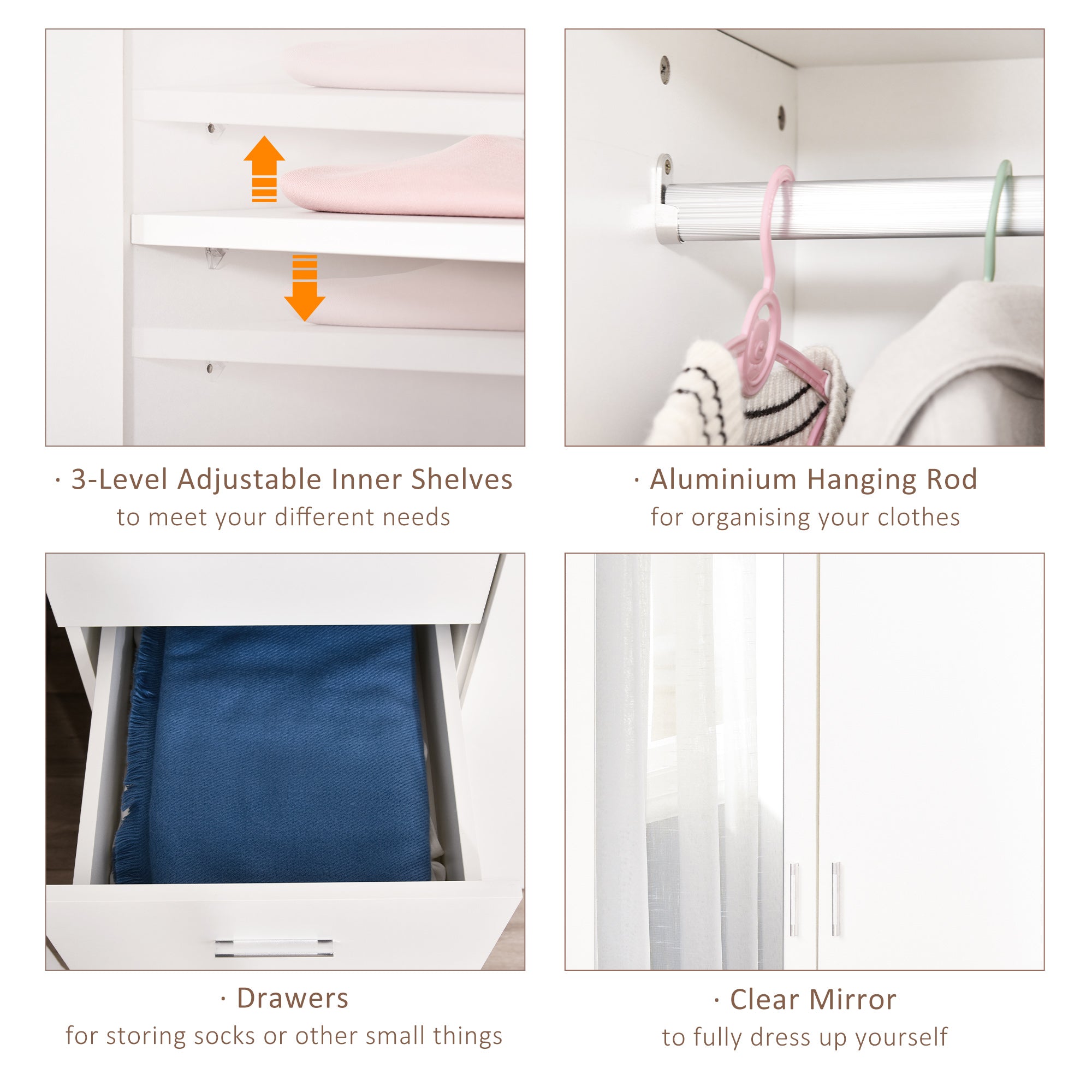 Mirrored Wardrobe 80cm Wide With 2 Doors And 3 Drawers - Velmora