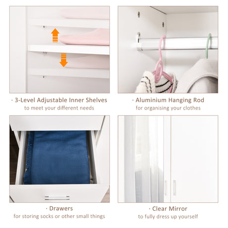 Mirrored Wardrobe 80cm Wide With 2 Doors And 3 Drawers - Velmora
