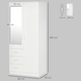 Mirrored Wardrobe 80cm Wide With 2 Doors And 3 Drawers - Velmora