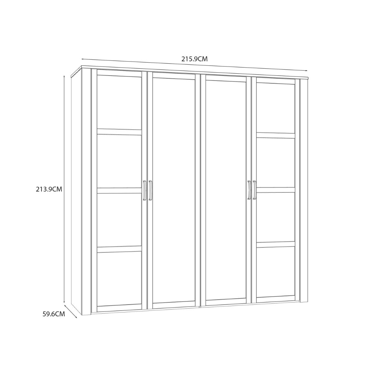 Mirrored Wardrobe Large With 4 Doors - Bohol