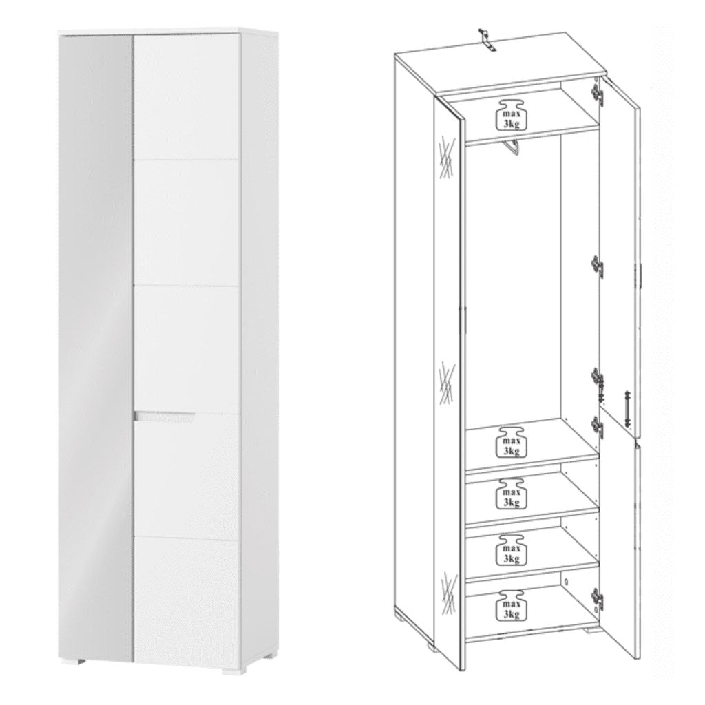 Mirrored Wardrobe Slim With 2 Doors - Salina