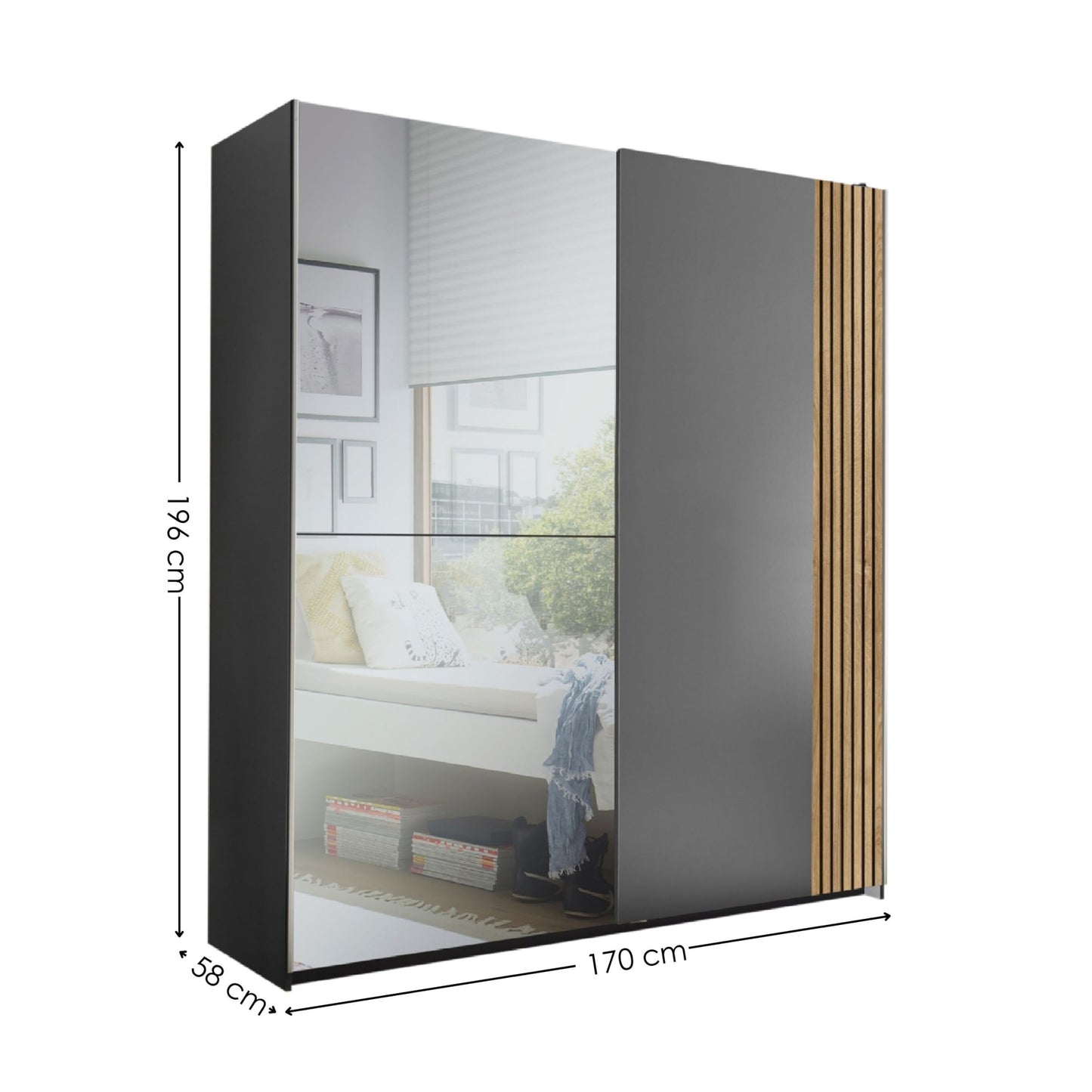 Mirrored Wardrobe With 2 Sliding Doors - Berno