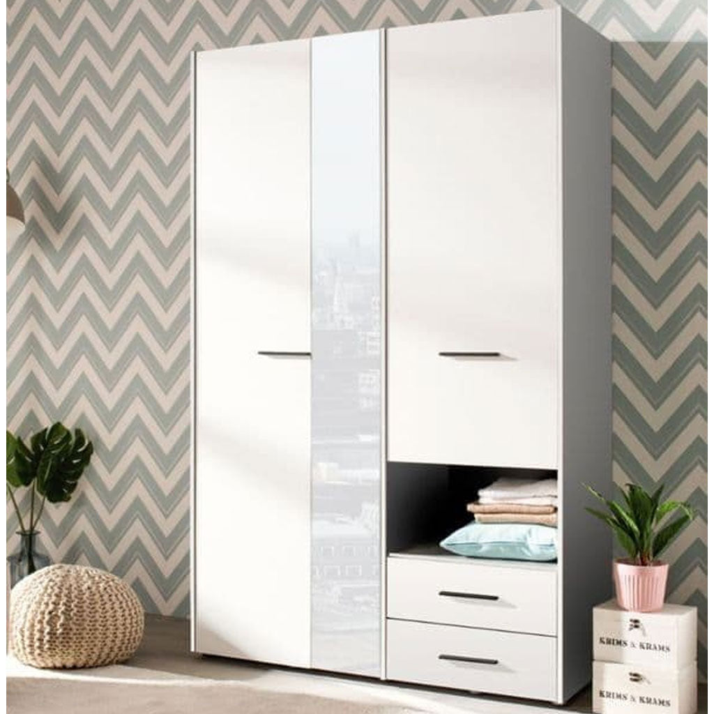 Mirrored Wardrobe With 3 Doors And 2 Drawers - Lima