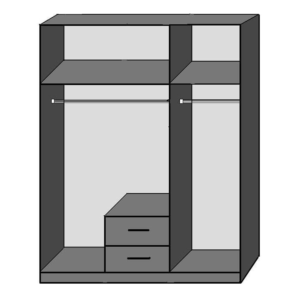 Mirrored Wardrobe With 3 Doors And 2 Drawers - Vinicio
