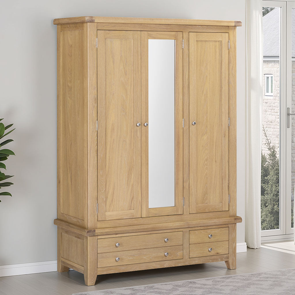 Mirrored Wardrobe With 3 Doors And 2 Drawers - Windsor