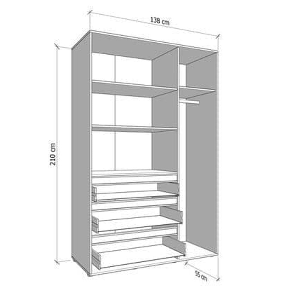 Mirrored Wardrobe With 3 Doors And 3 Drawers - Kyle