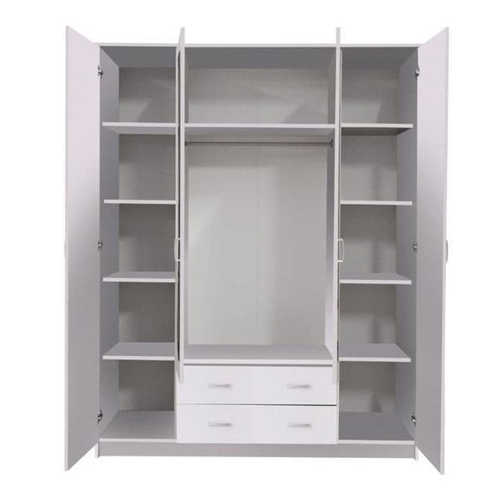 Mirrored Wardrobe With 4 Doors And 2 Drawers - Keene