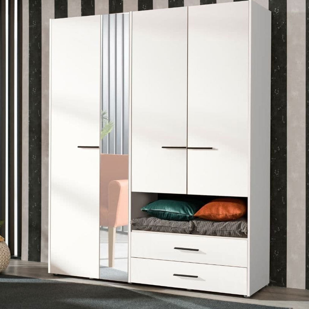 Mirrored Wardrobe With 4 Doors And 2 Drawers - Lima
