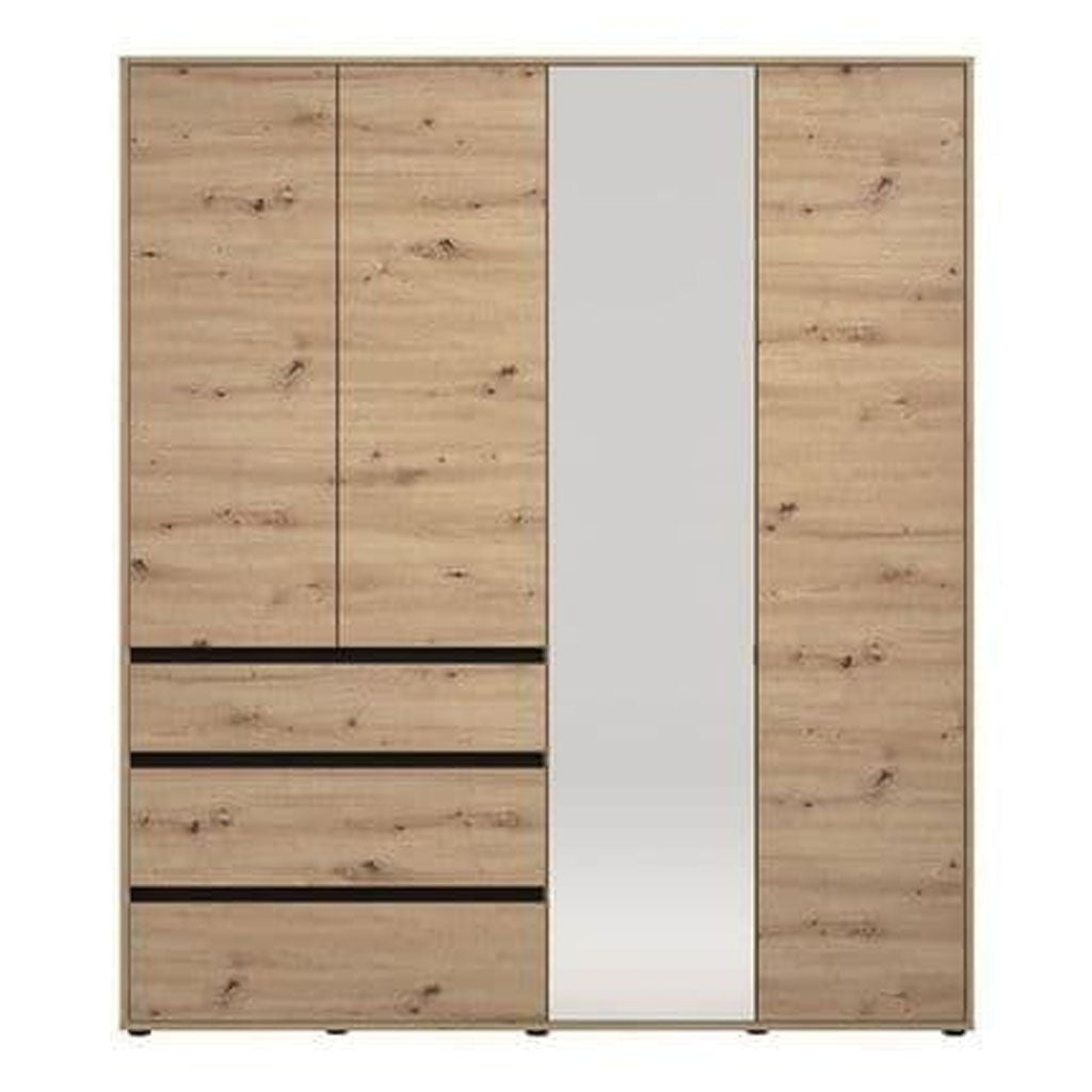 Mirrored Wardrobe With 4 Doors And 3 Drawers - Kyle