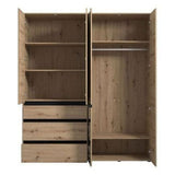 Mirrored Wardrobe With 4 Doors And 3 Drawers - Kyle