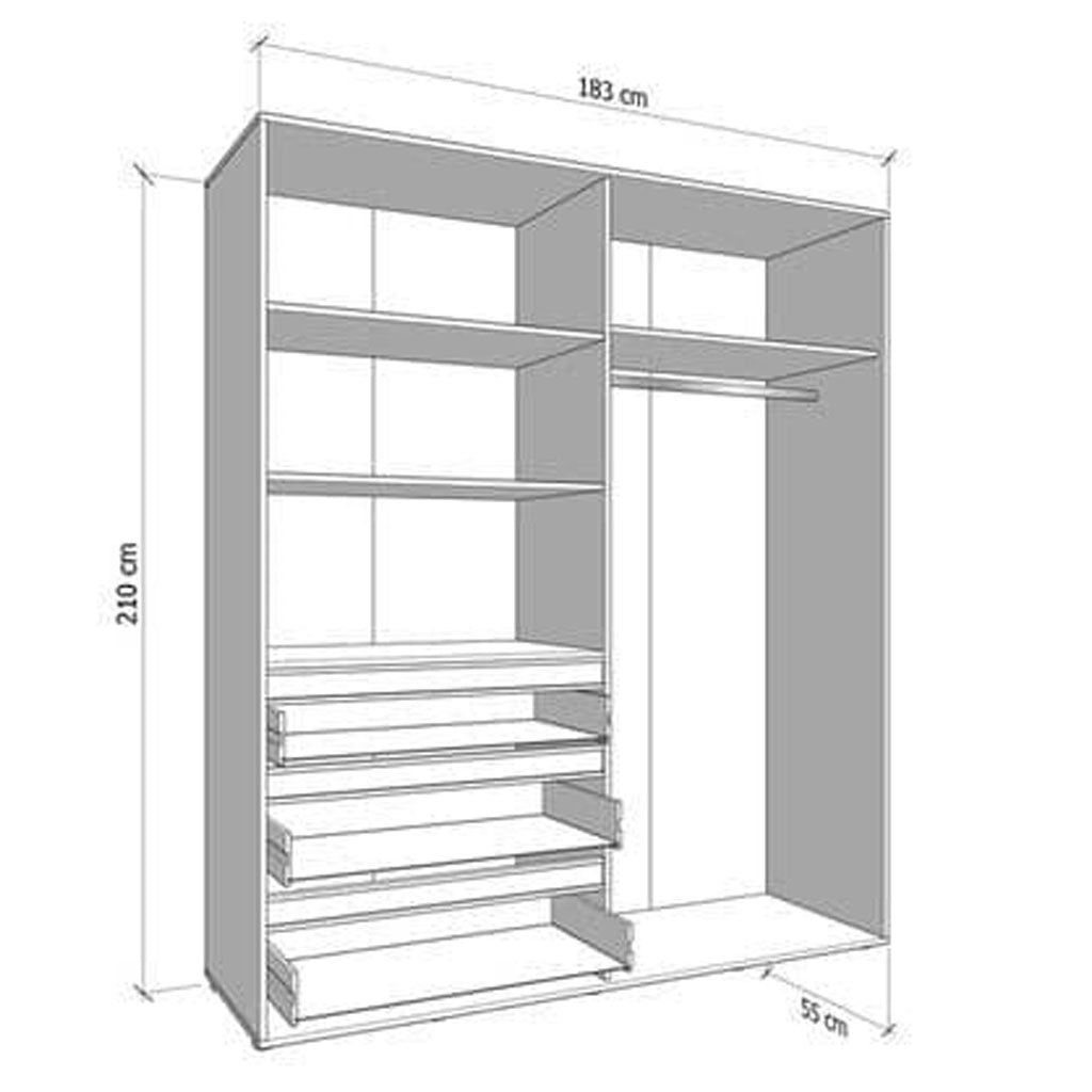 Mirrored Wardrobe With 4 Doors And 3 Drawers - Kyle