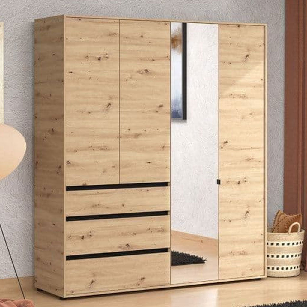 Mirrored Wardrobe With 4 Doors And 3 Drawers - Kyle