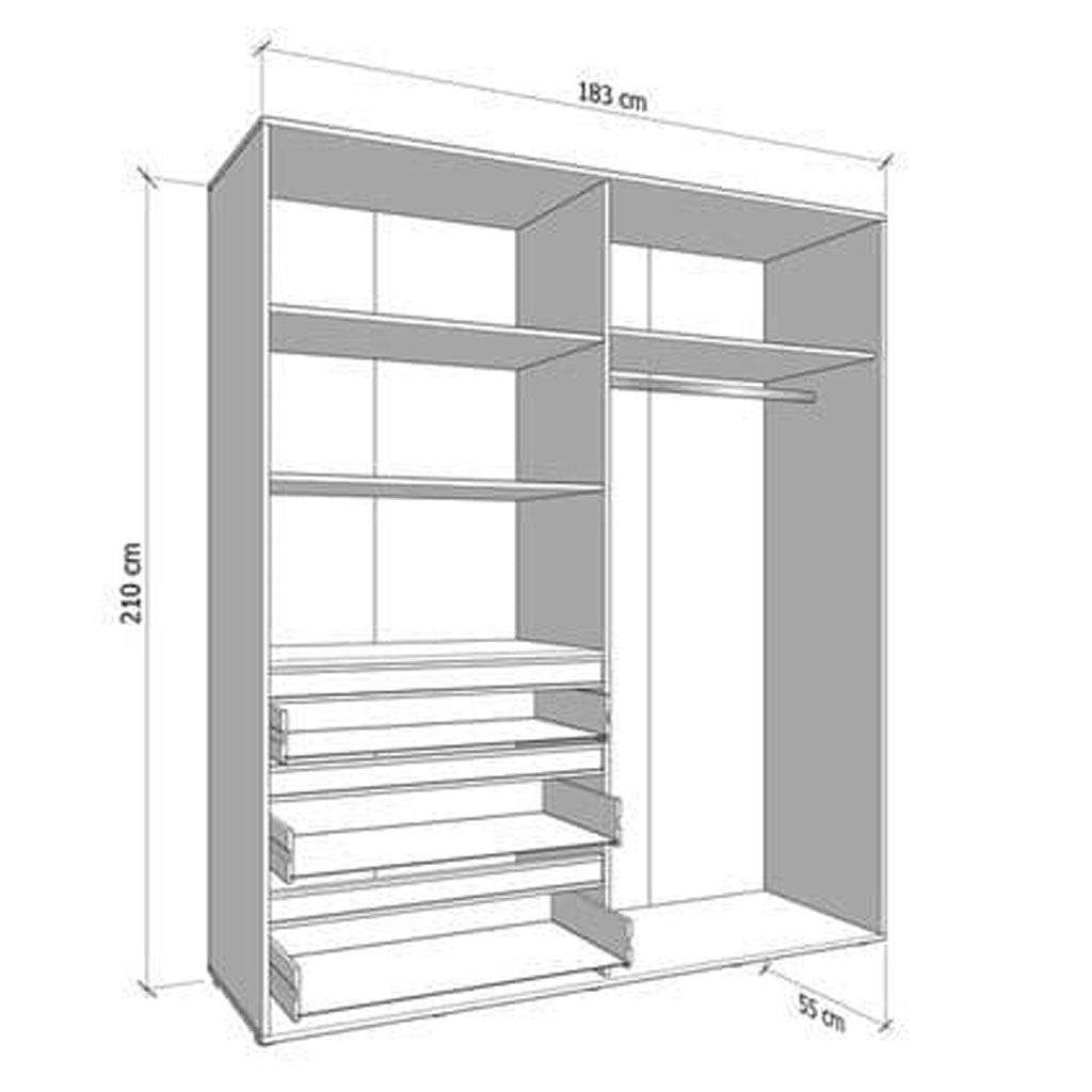 Mirrored Wardrobe With 4 Doors And 3 Drawers - Kyle