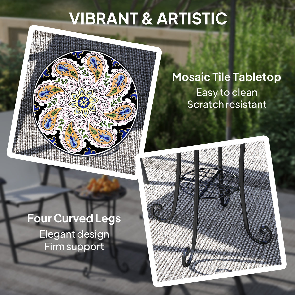 Mosaic Ceramic Tile Top Garden Bistro Table Round - Velmora