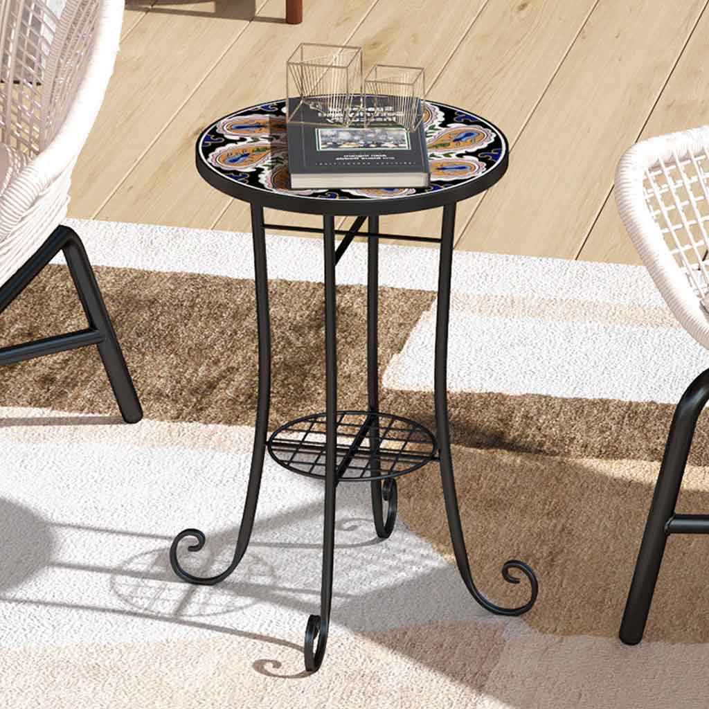 Mosaic Ceramic Tile Top Garden Bistro Table Round - Velmora