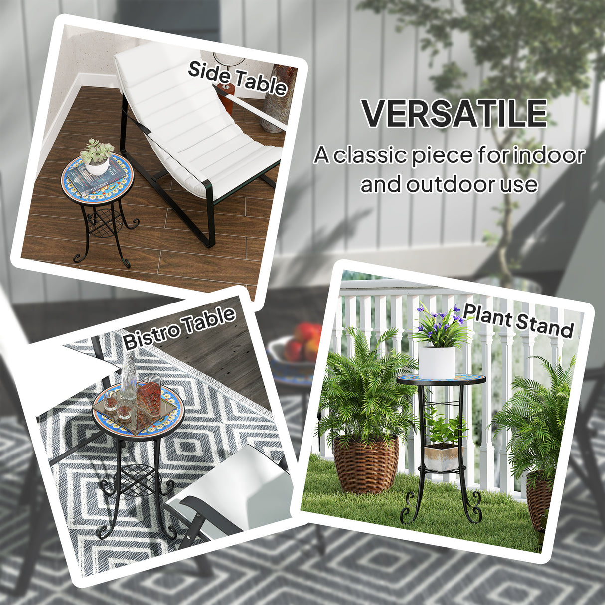 Mosaic Ceramic Tile Top Garden Bistro Table Round - Velmora