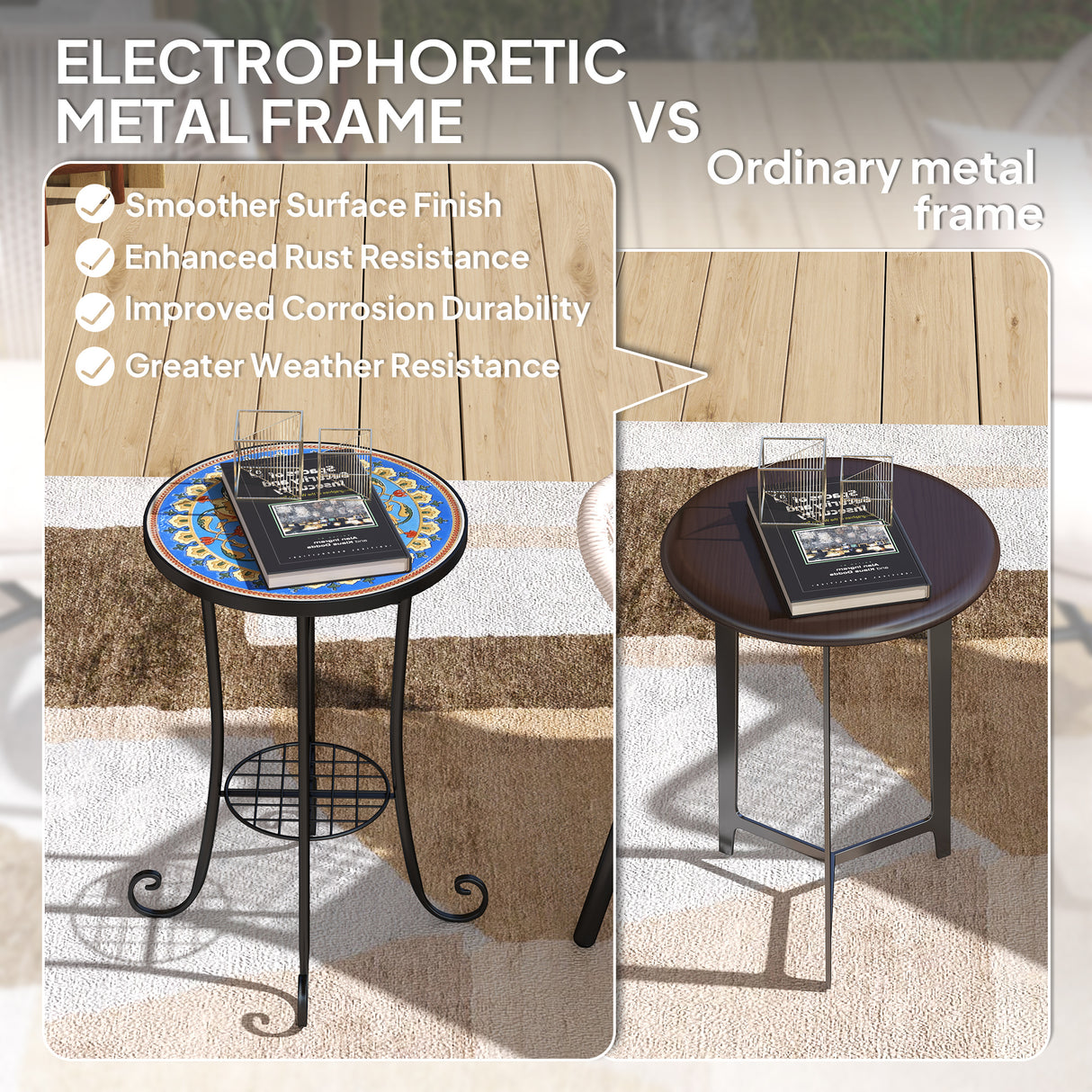 Mosaic Ceramic Tile Top Garden Bistro Table Round - Velmora