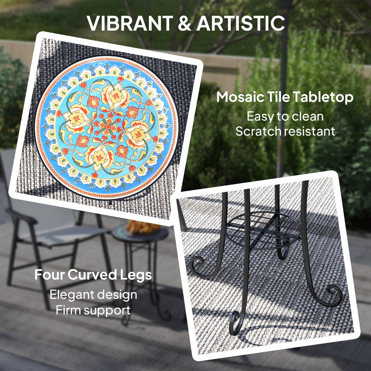 Mosaic Ceramic Tile Top Garden Bistro Table Round - Velmora