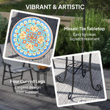 Mosaic Ceramic Tile Top Garden Bistro Table Round - Velmora