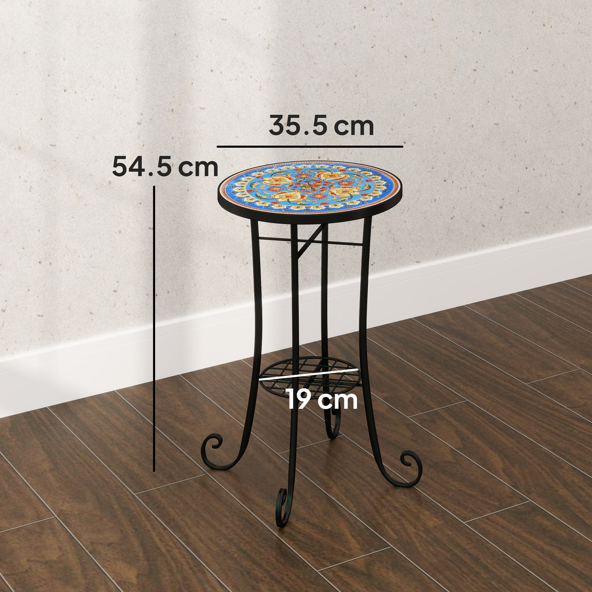 Mosaic Ceramic Tile Top Garden Bistro Table Round - Velmora